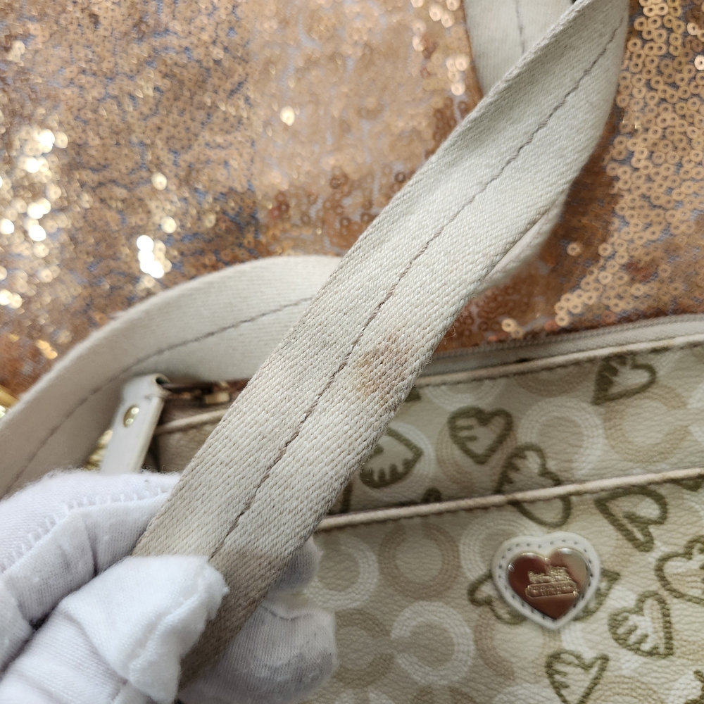 Coach Tan And Gold Hearts Logo Crossbody Bag - Picture 11 of 12
